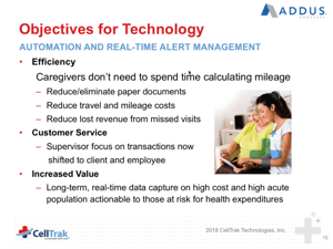 Technology & retention: provide value to caregivers, like eliminating the need to calculate mileage.